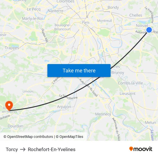 Torcy to Rochefort-En-Yvelines map
