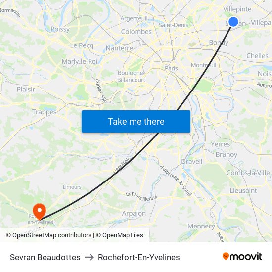 Sevran Beaudottes to Rochefort-En-Yvelines map