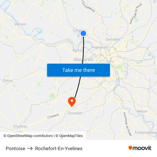 Pontoise to Rochefort-En-Yvelines map