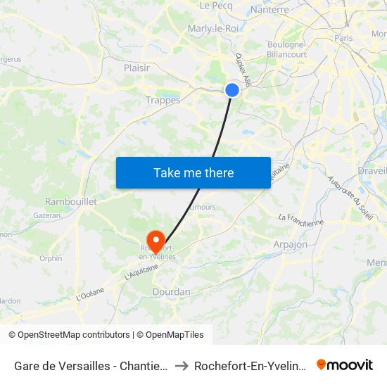 Gare de Versailles - Chantiers to Rochefort-En-Yvelines map