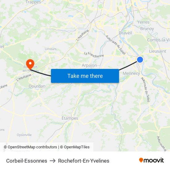 Corbeil-Essonnes to Rochefort-En-Yvelines map