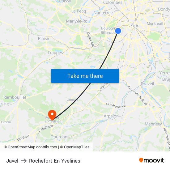 Javel to Rochefort-En-Yvelines map