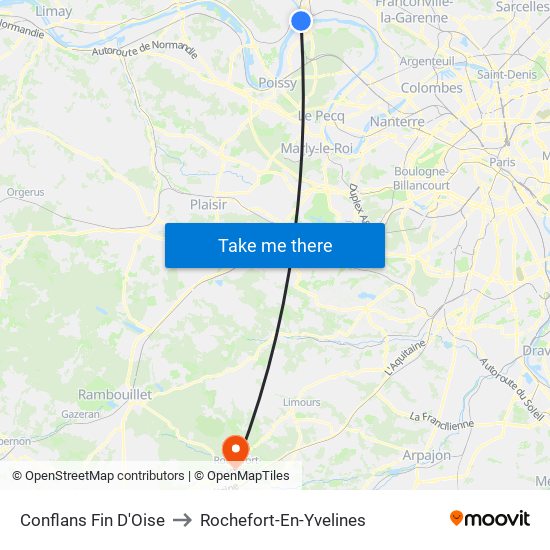 Conflans Fin D'Oise to Rochefort-En-Yvelines map