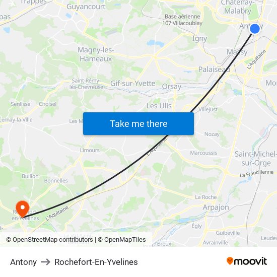 Antony to Rochefort-En-Yvelines map