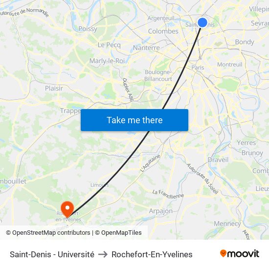 Saint-Denis - Université to Rochefort-En-Yvelines map