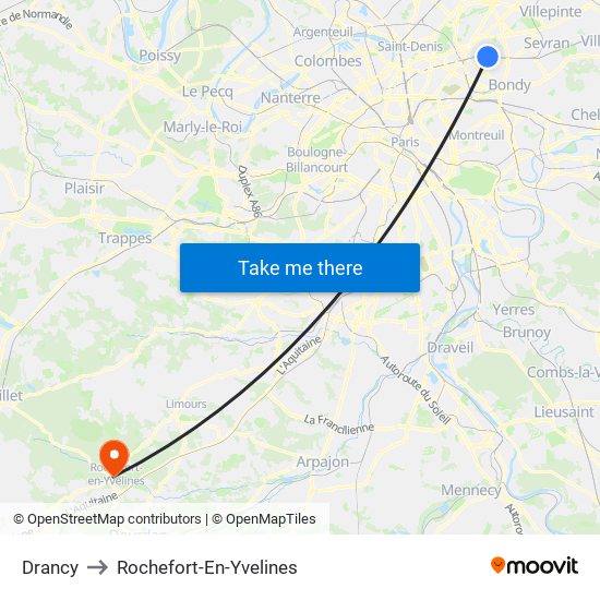 Drancy to Rochefort-En-Yvelines map