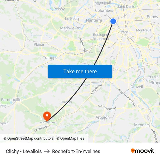 Clichy - Levallois to Rochefort-En-Yvelines map