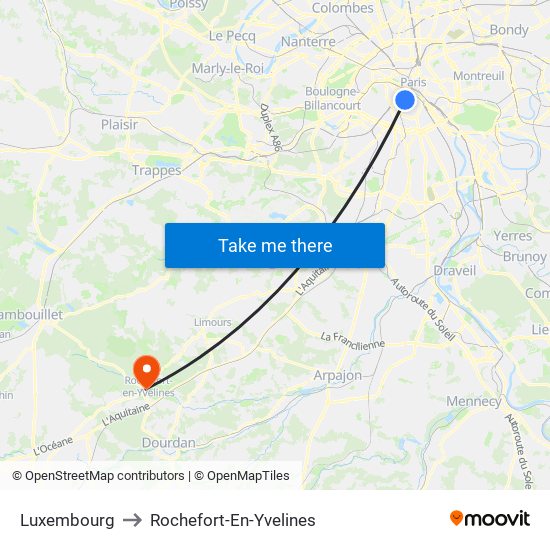 Luxembourg to Rochefort-En-Yvelines map