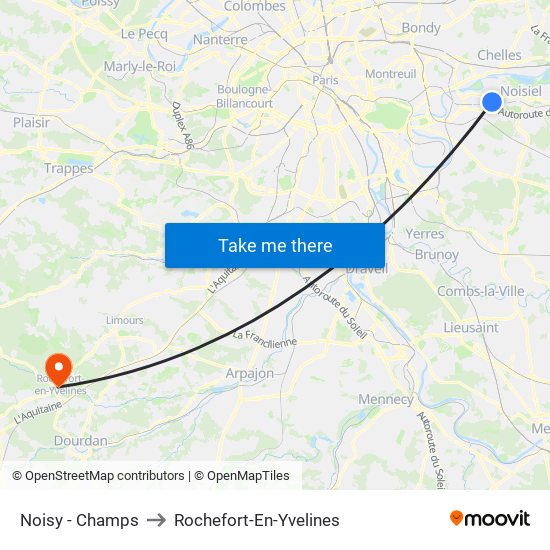 Noisy - Champs to Rochefort-En-Yvelines map