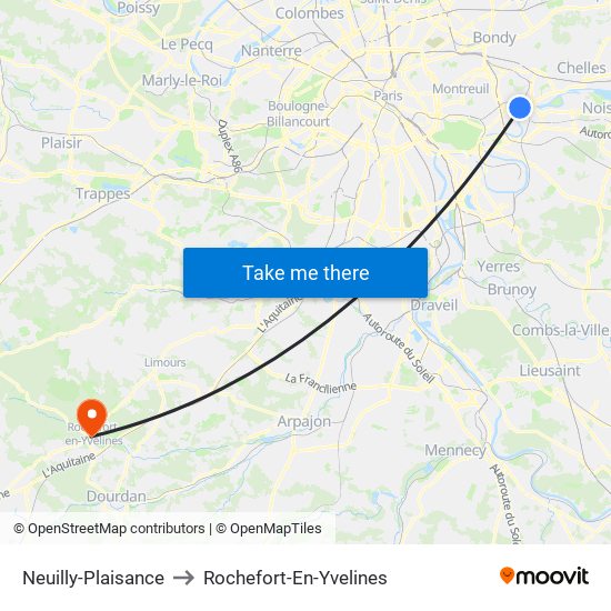 Neuilly-Plaisance to Rochefort-En-Yvelines map