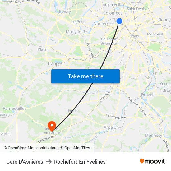 Gare D'Asnieres to Rochefort-En-Yvelines map