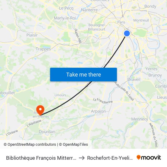 Bibliothèque François Mitterrand to Rochefort-En-Yvelines map