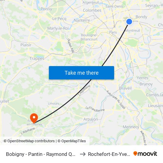Bobigny - Pantin - Raymond Queneau to Rochefort-En-Yvelines map
