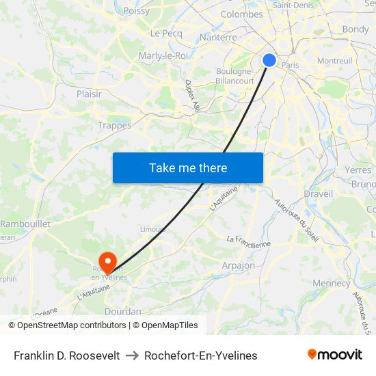 Franklin D. Roosevelt to Rochefort-En-Yvelines map
