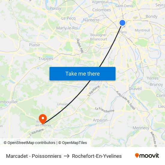 Marcadet - Poissonniers to Rochefort-En-Yvelines map