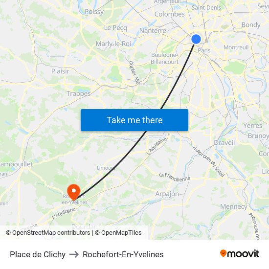 Place de Clichy to Rochefort-En-Yvelines map