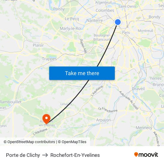 Porte de Clichy to Rochefort-En-Yvelines map