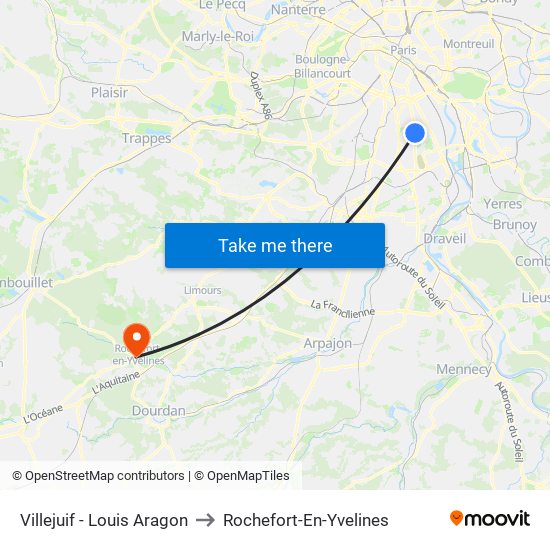 Villejuif - Louis Aragon to Rochefort-En-Yvelines map