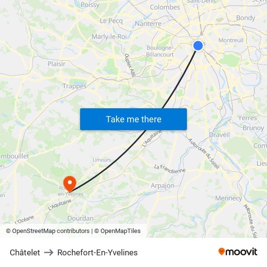 Châtelet to Rochefort-En-Yvelines map