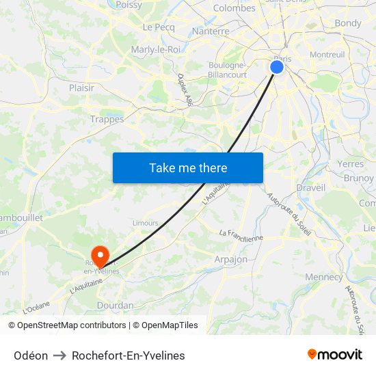 Odéon to Rochefort-En-Yvelines map