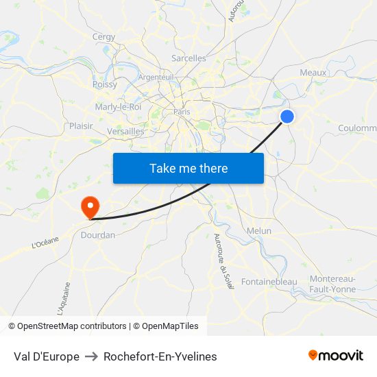 Val D'Europe to Rochefort-En-Yvelines map