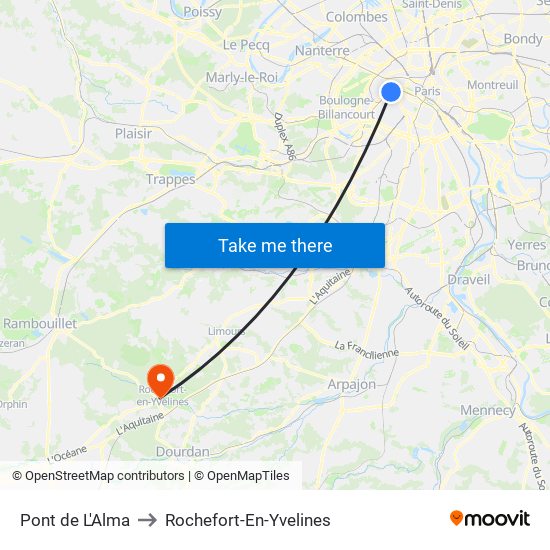 Pont de L'Alma to Rochefort-En-Yvelines map