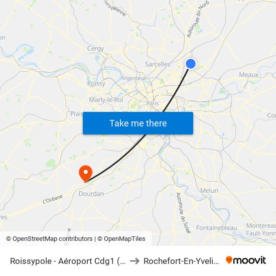 Roissypole - Aéroport Cdg1 (D3) to Rochefort-En-Yvelines map