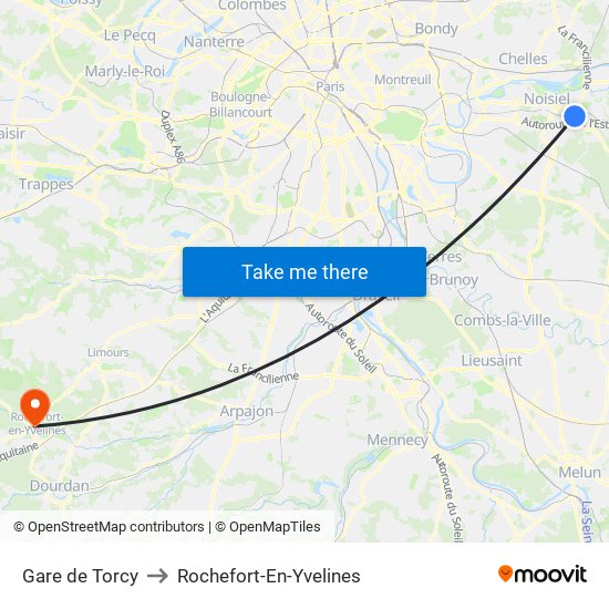 Gare de Torcy to Rochefort-En-Yvelines map