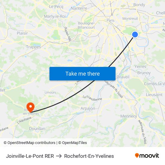 Joinville-Le-Pont RER to Rochefort-En-Yvelines map