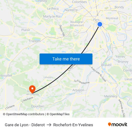Gare de Lyon - Diderot to Rochefort-En-Yvelines map