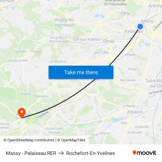 Massy - Palaiseau RER to Rochefort-En-Yvelines map
