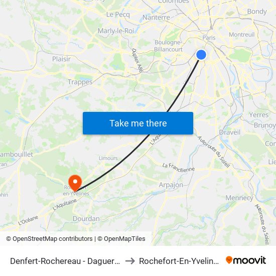 Denfert-Rochereau - Daguerre to Rochefort-En-Yvelines map