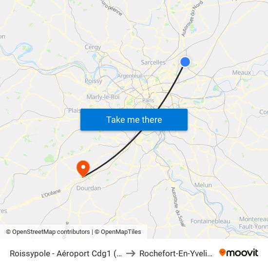 Roissypole - Aéroport Cdg1 (E2) to Rochefort-En-Yvelines map