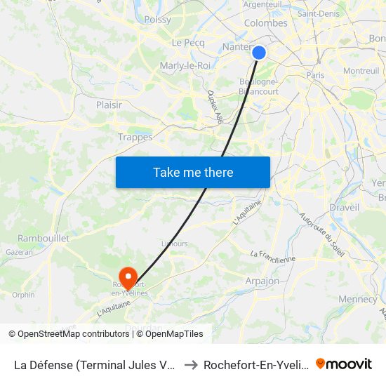 La Défense (Terminal Jules Verne) to Rochefort-En-Yvelines map