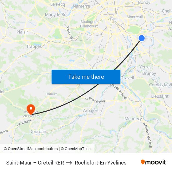 Saint-Maur – Créteil RER to Rochefort-En-Yvelines map
