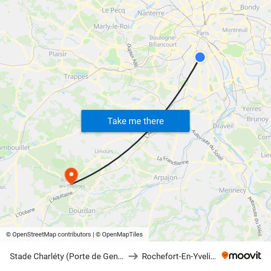 Stade Charléty (Porte de Gentilly) to Rochefort-En-Yvelines map