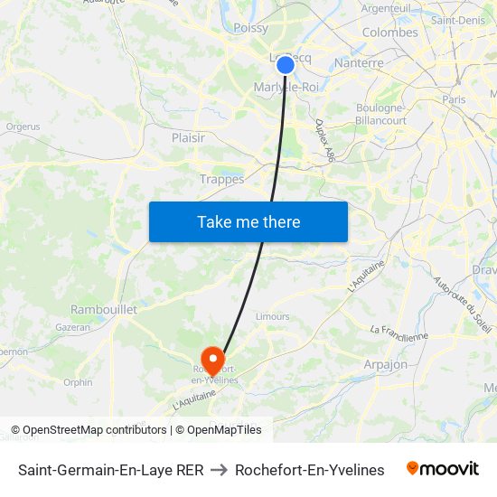 Saint-Germain-En-Laye RER to Rochefort-En-Yvelines map