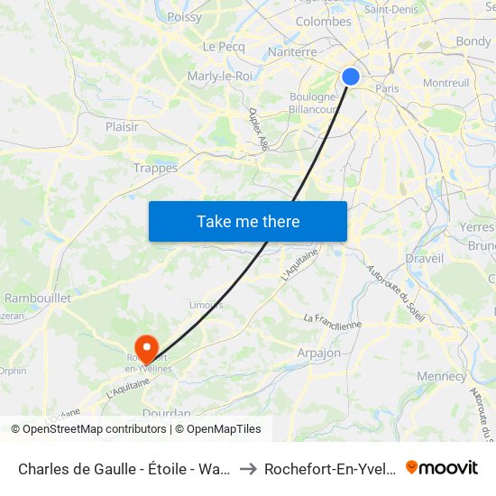 Charles de Gaulle - Étoile - Wagram to Rochefort-En-Yvelines map