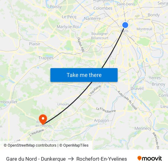 Gare du Nord - Dunkerque to Rochefort-En-Yvelines map