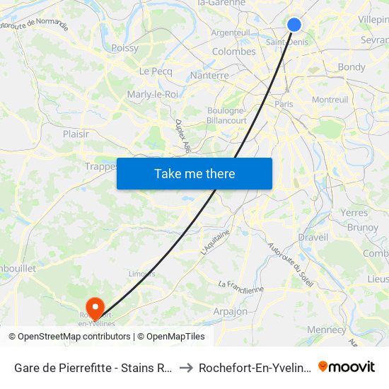 Gare de Pierrefitte - Stains RER to Rochefort-En-Yvelines map