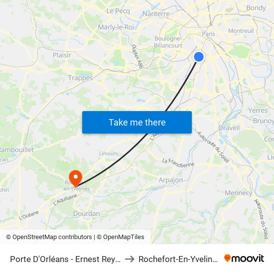 Porte D'Orléans - Ernest Reyer to Rochefort-En-Yvelines map