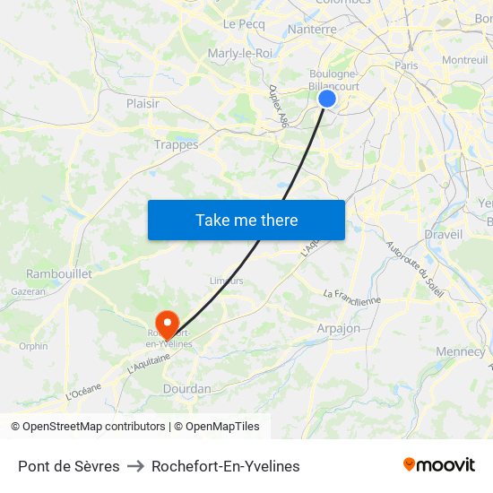 Pont de Sèvres to Rochefort-En-Yvelines map