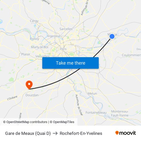 Gare de Meaux (Quai D) to Rochefort-En-Yvelines map