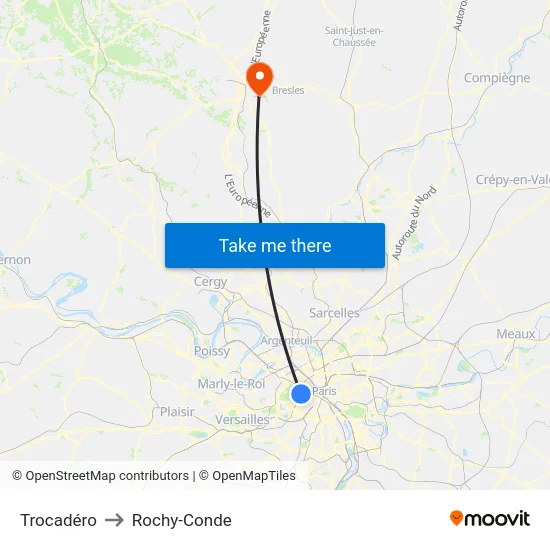 Trocadéro to Rochy-Conde map