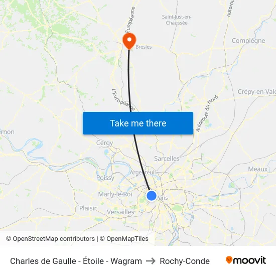 Charles de Gaulle - Étoile - Wagram to Rochy-Conde map