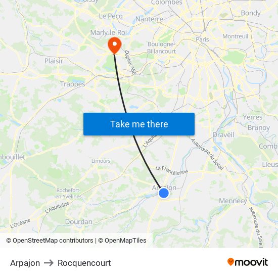 Arpajon to Rocquencourt map
