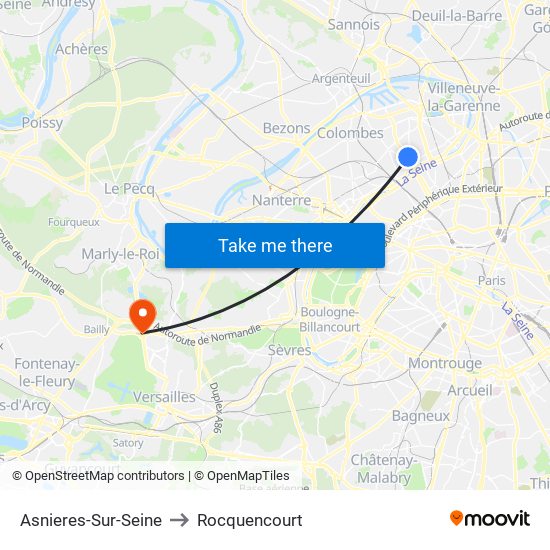 Asnieres-Sur-Seine to Rocquencourt map