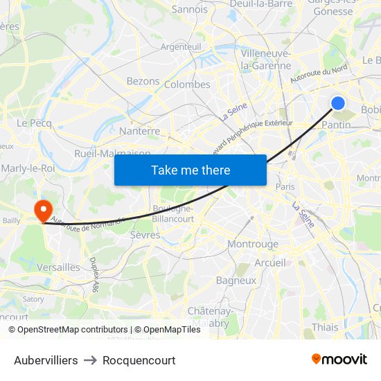 Aubervilliers to Rocquencourt map