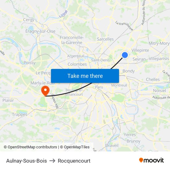 Aulnay-Sous-Bois to Rocquencourt map