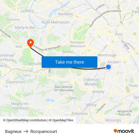 Bagneux to Rocquencourt map